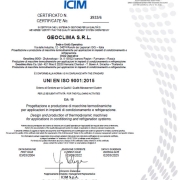 UNI EN ISO 9001:2008 attesting the quality management system of Geoclima Srl and prodcution facilities Geoclima Russia and Geoclima Asia