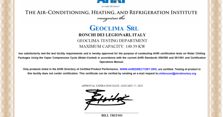 AHRI Geoclima Testing Department - Chiller ad acqua